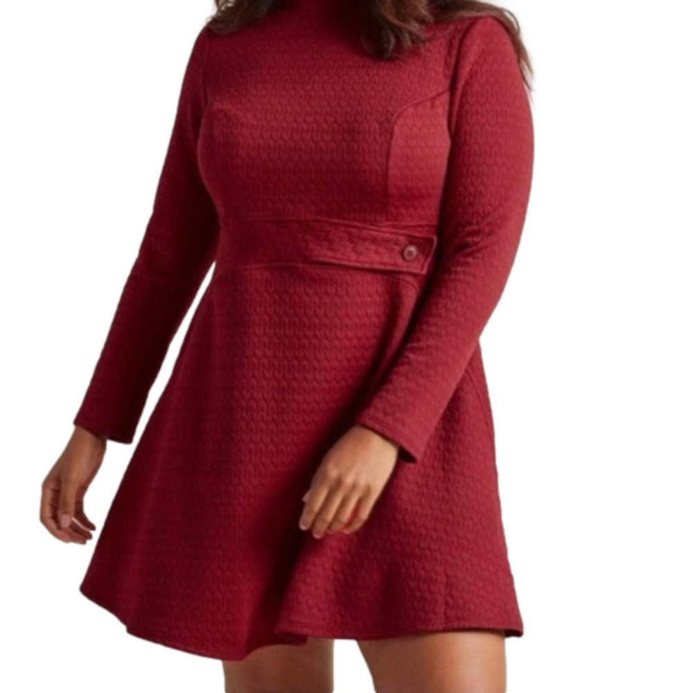 NWOT•ModCloth• Taken by Texture•Midi A line Dress• Mock neck• Sz 2X